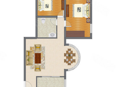 2室2厅 98.04平米户型图