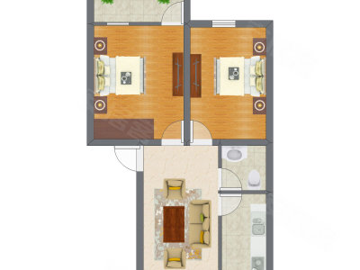 2室1厅 48.75平米户型图