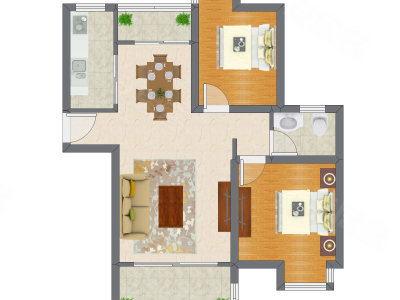 2室2厅 88.50平米户型图