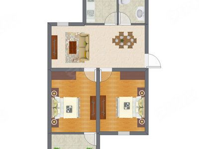 2室2厅 52.25平米户型图