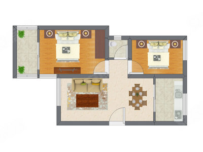 2室2厅 64.79平米户型图