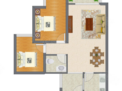 2室2厅 72.57平米户型图