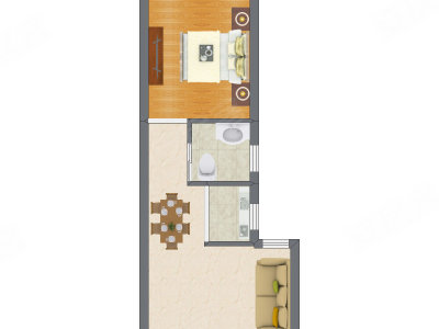 1室2厅 28.10平米户型图