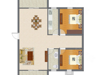 2室2厅 85.92平米户型图