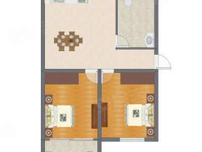 2室1厅 65.81平米