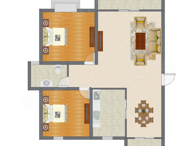 2室2厅 89.60平米户型图