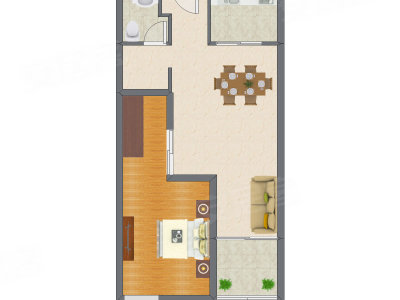 1室2厅 70.00平米户型图