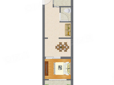 1室2厅 41.76平米户型图