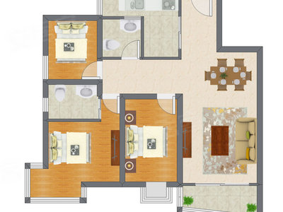 3室2厅 96.29平米户型图