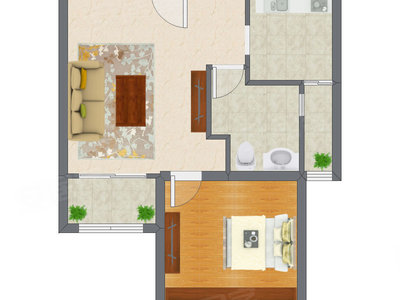 1室1厅 62.54平米户型图
