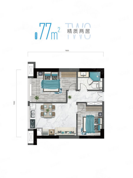 蓝城湖畔雲境公寓2室1厅1卫77㎡南北48万