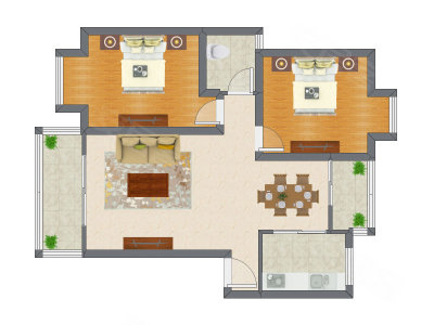 2室2厅 90.84平米户型图