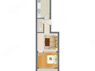 1室1厅 52.52平米户型图