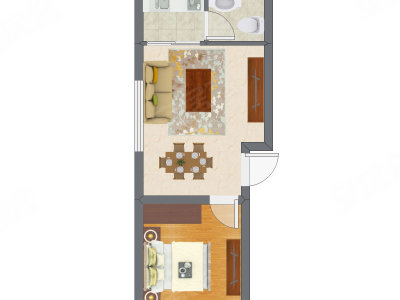 1室1厅 26.24平米户型图