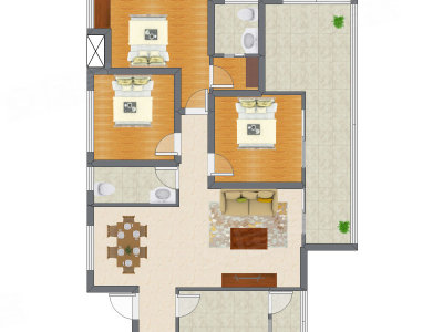 3室2厅 106.78平米户型图