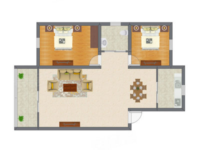 2室2厅 78.28平米户型图