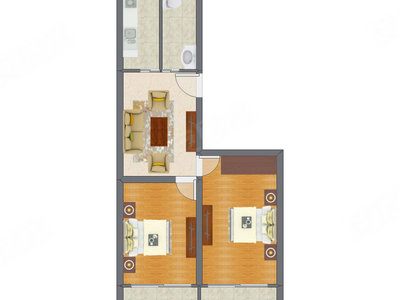 2室1厅 76.54平米户型图