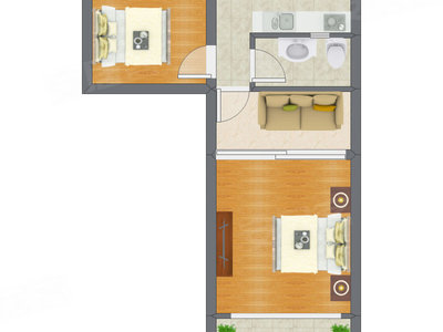 2室1厅 70.00平米