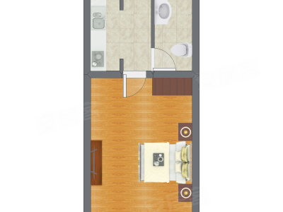 1室1厅 39.57平米