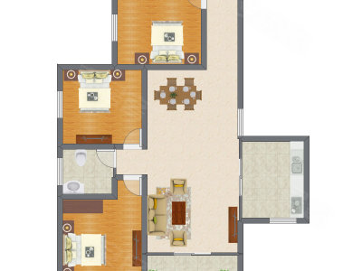 3室1厅 92.56平米