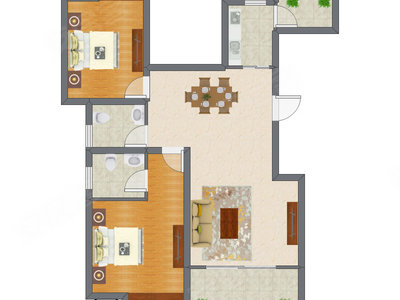 2室2厅 99.75平米户型图
