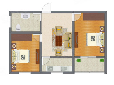 2室1厅 61.30平米户型图