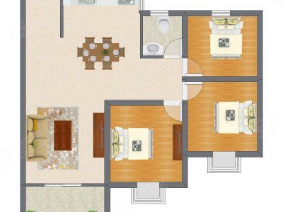 3室2厅 76.28平米户型图