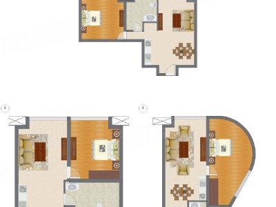 1室2厅 54.34平米户型图