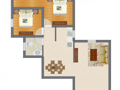 2室1厅 86.00平米户型图