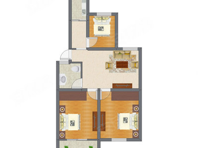 3室1厅 83.28平米户型图
