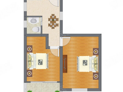 2室1厅 57.32平米