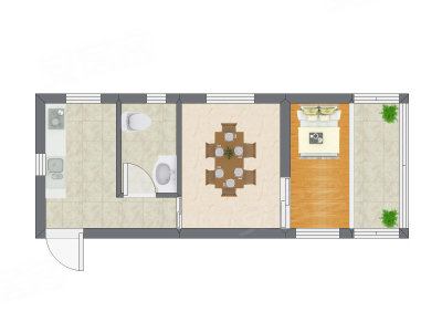 1室1厅 38.51平米户型图