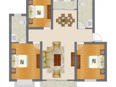 3室2厅 123.81平米户型图