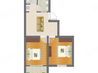 2室1厅 57.30平米户型图