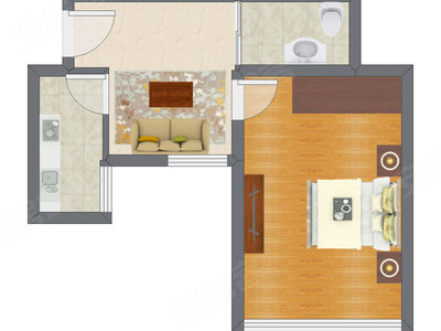 1室1厅 53.18平米户型图