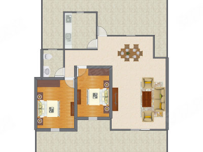 2室2厅 142.92平米户型图