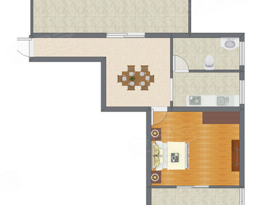 1室0厅 65.96平米户型图