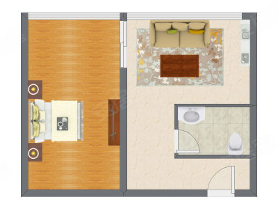 1室1厅 68.74平米户型图