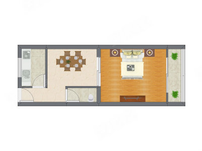 1室1厅 30.79平米户型图