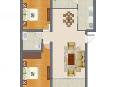 2室2厅 104.48平米户型图