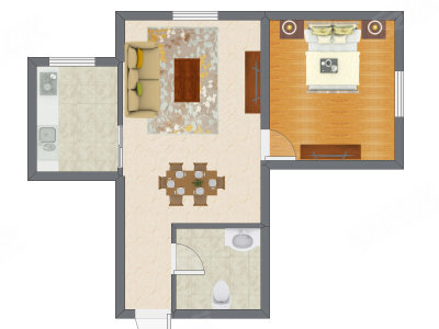 1室2厅 65.56平米户型图