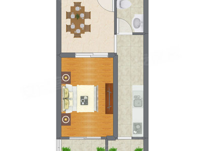 1室1厅 51.60平米户型图