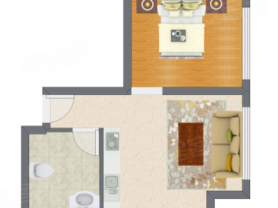 1室1厅 47.78平米户型图