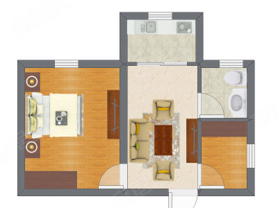 1室1厅 29.58平米户型图