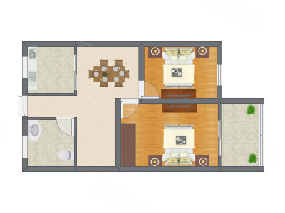 2室1厅 48.70平米户型图