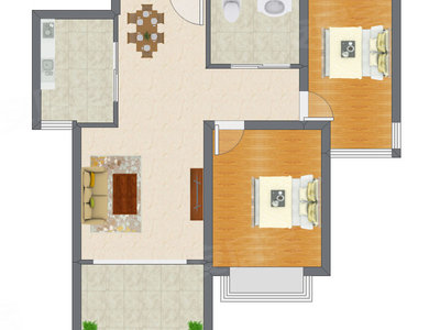2室2厅 92.41平米户型图