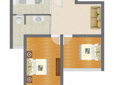 2室1厅 58.72平米户型图