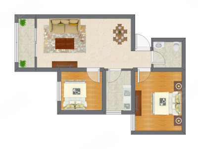 2室2厅 68.54平米户型图