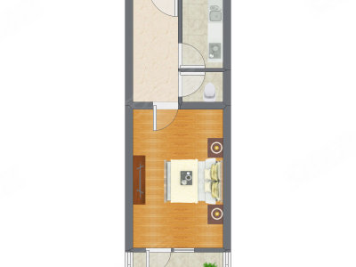 1室1厅 37.64平米户型图