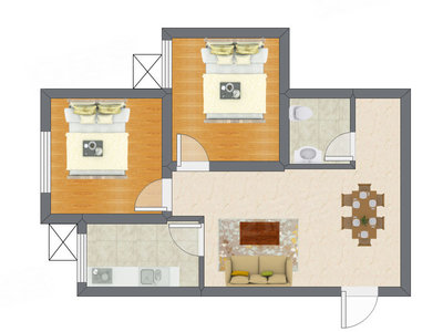 2室1厅 59.70平米户型图